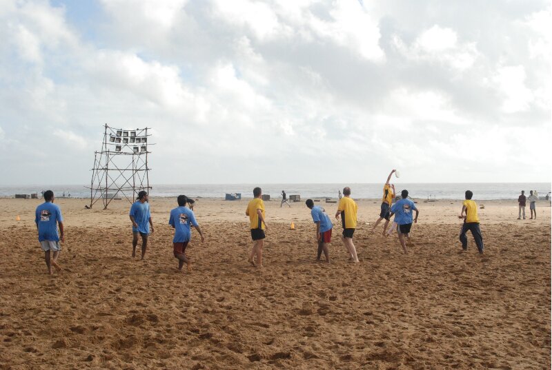 ultimate frisbee on the chennai beach