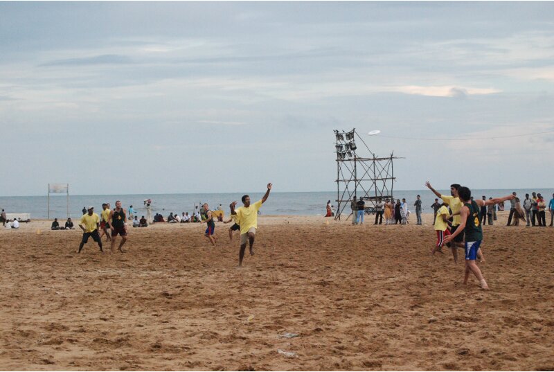 ultimate frisbee on the chennai beach