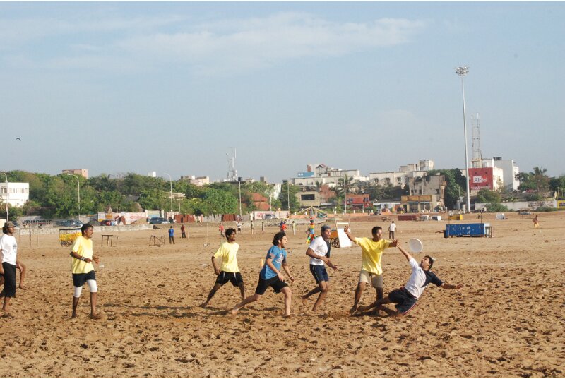 ultimate frisbee on the chennai beach