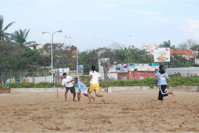 ultimate frisbee on the chennai beach