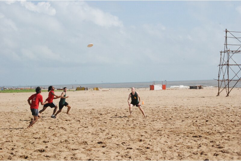 ultimate frisbee on the chennai beach