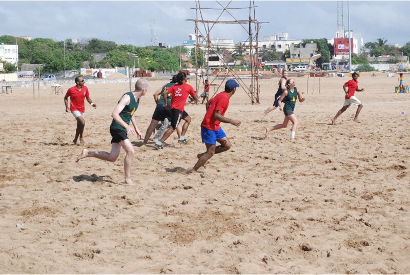 ultimate frisbee on the chennai beach